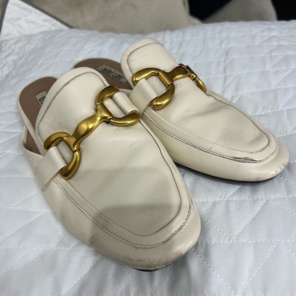 Bibi Lou Molly Backless Loafers Gold Metal Leather Anthropologie Cream Loafers - Picture 7 of 11